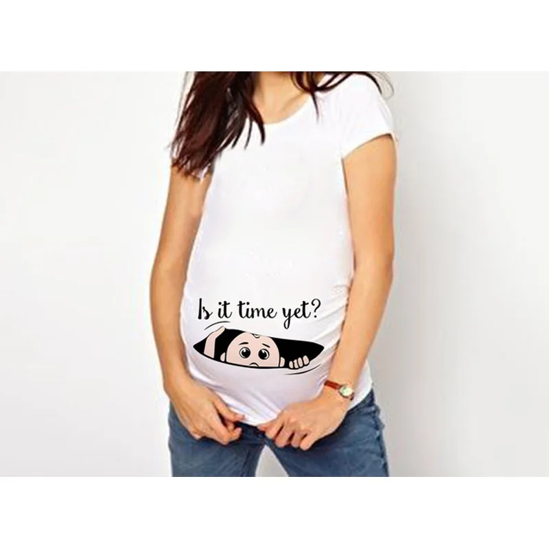

INS Hot Selling Maternity Clothes T-shirt Meng Paula Open Zipper Probe Printed Breathable Short Sleeve Mid-length Fashion