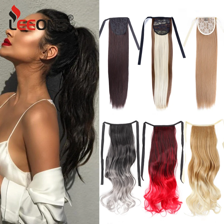 Длинные прямые синтетические волосы для наращивания «конский хвост» для женщин, волосы на заколках «конский хвост», красный цвет, 20 дюймов