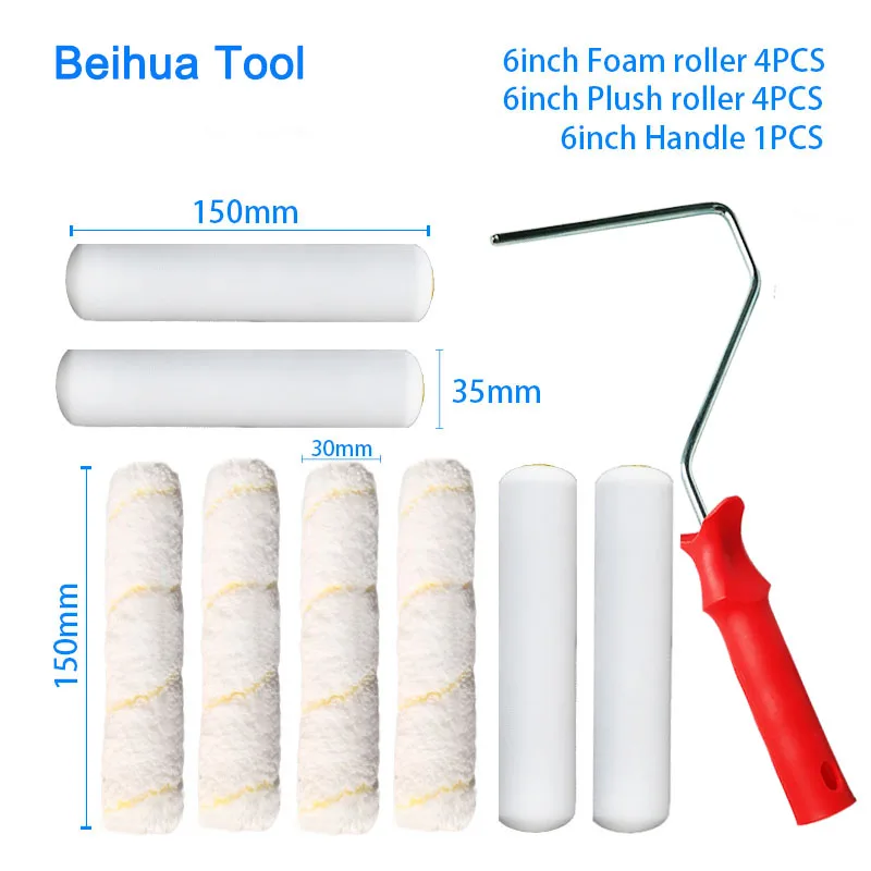 9PCS/set 6Inch Paint Roller Brush Pro Foam Paint Roller kit Sponge