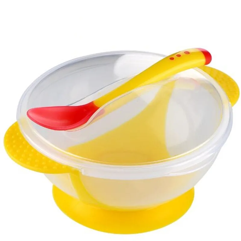 Детская Посуда столовая посуда всасывающая чаша с ложка с датчиком температуры детская чаша крышка Ложка Вилка для обеда мальчик миска для питомца посуда