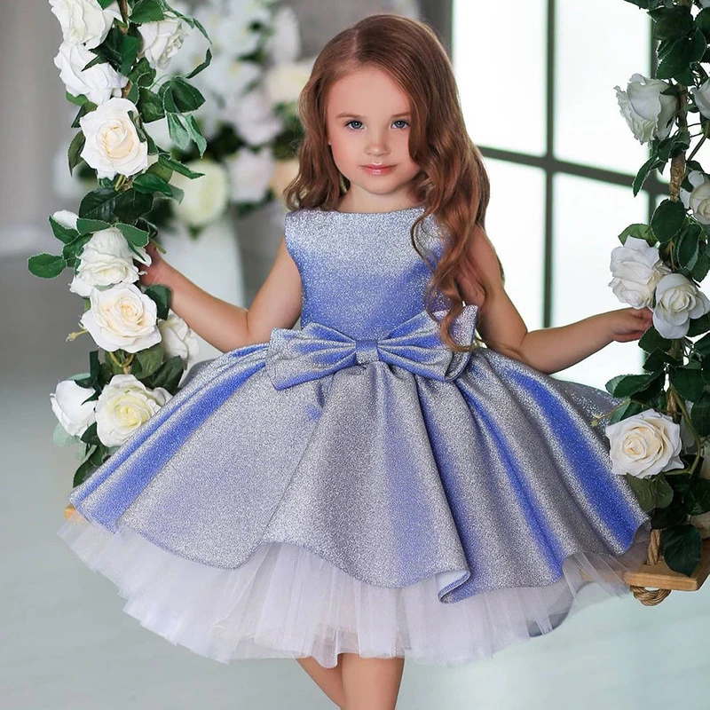 Vestidos de fiesta de cumpleaños para niñas de 3 a 10 años, Vestidos de flores con lazo grande, cortos de comunión|Vestidos floreados de niña| - AliExpress