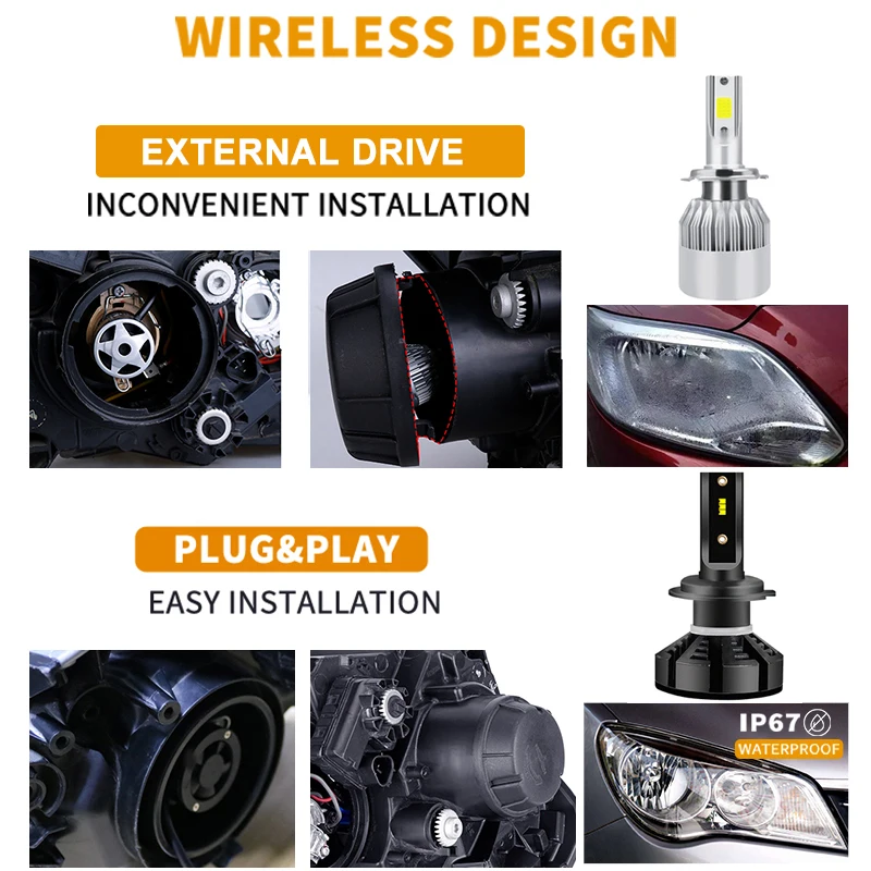 HLXG H7 Led H4 Car Headlight Bulbs H1 LED H11 H8 HB3 9005 HB4 9006 Fog Lamps 6500K 4300K 5000K 12V 20000LM Auto Nebbia With ZES