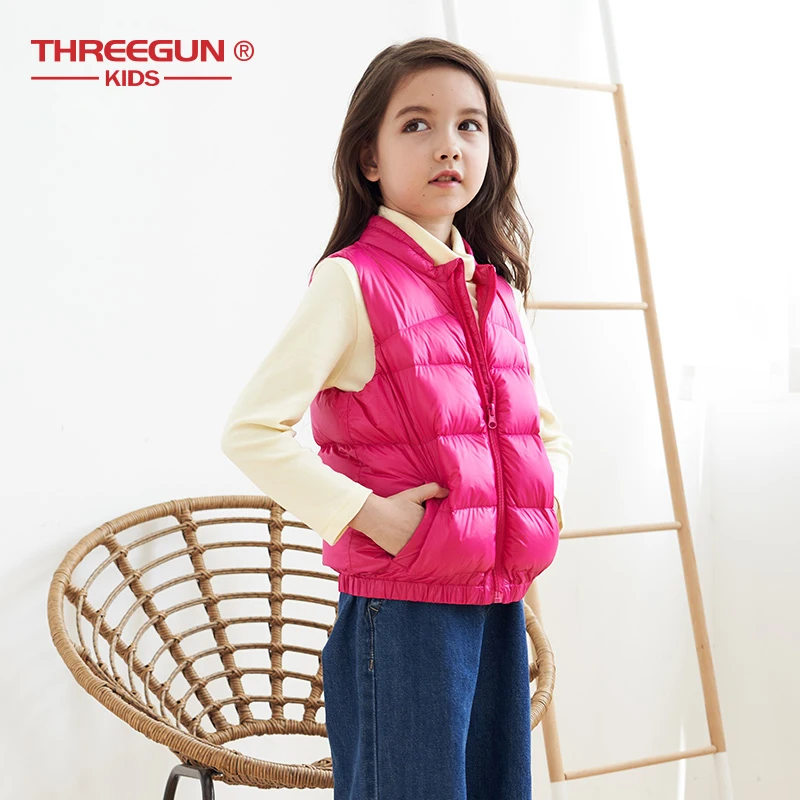 THREEGUN KIDS/Детский жилет на утином пуху для девочек и мальчиков, 90% жилет с воротником-черепашкой зимняя верхняя одежда для детей ясельного возраста очень легкая зимняя одежда