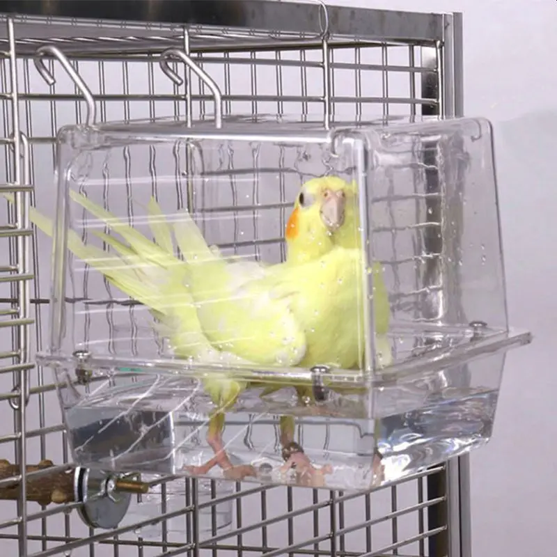 Двойной крюк висячая модернизированная клетка для ванны птицы Регулируемая большая с ясным видом для домашних животных