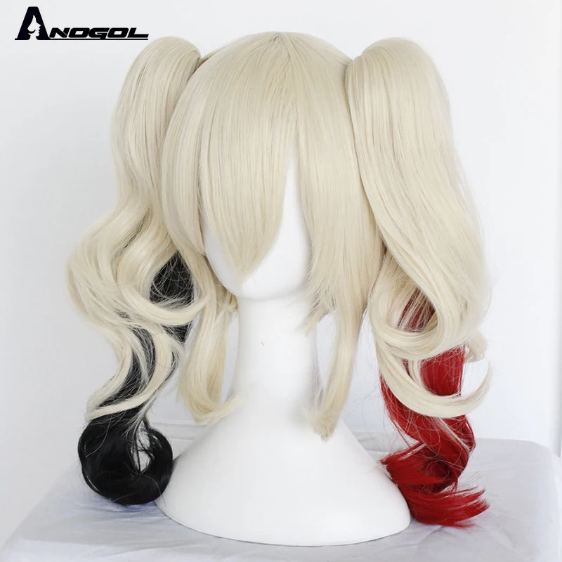 Anogol High Temperature Fiber Natural Blonde Long Body Wave Double Ponytail Synthetic Cosplay Wig For Halloween