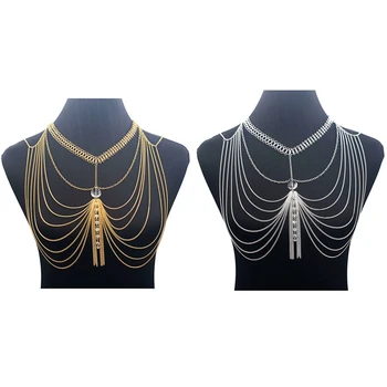 

New Fashion Crystal Chest Chain Hanging Neck Underwear Girl Shoulder Necklace Exotic Bra Chain Strap Slave Slave Body Hoop Jewel
