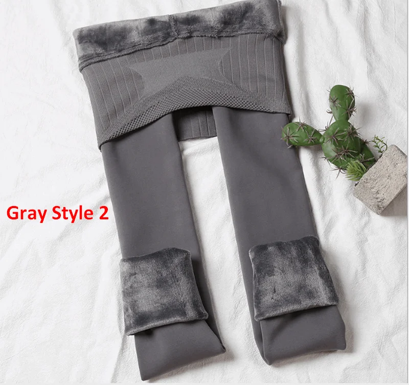 Gray Style 2 Леггинсы с высокой талией на флисовой подкладке, супер теплые зимние штаны в Вертикальную Полоску для любого платья, верхняя одежда ouc594 - Цвет: Gray Style 2