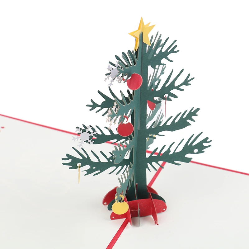 Christmas Tree Winter Gift Pop UP Cards Christmas Decoration Stickers Laser Cut New Year Greeting Cards Merry Christmas Cards