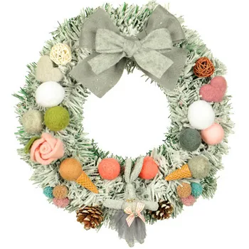 

30CM Wool Felt With Decorative Garland Wreath Christmas Flocking PVC Pinecone Door Hanging Home Window Decoration