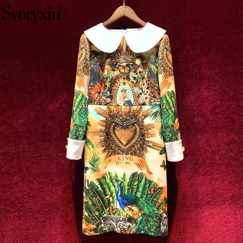 Svoryxiu Подиум осень зима элегантные вечерние платья женские с длинным рукавом в форме сердца Мадонна Печатный Винтаж миди платье Vestdios
