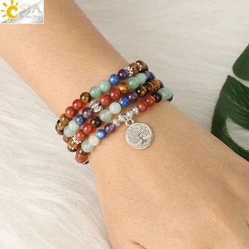 7 Chakras Tiger Eye Bracelets 108 Mala Yoga 6mm Beads Tibetan Buddhist Femme Pulseras Mujer Bracelet Pierre Naturelle S558