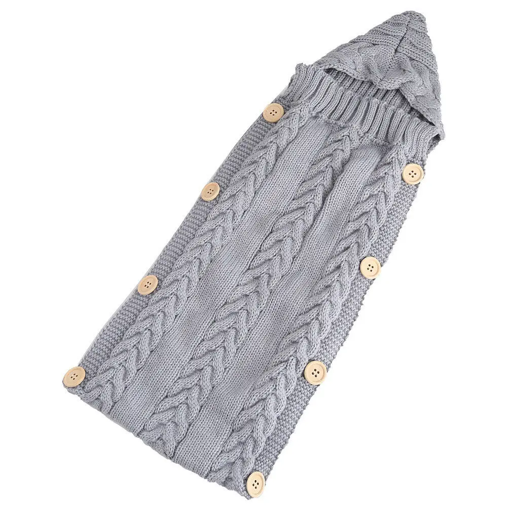 Light Gray Для новорожденных вязаный крючки для вязания шерстью спальный кнопка для сумки пеленать для завёртывания для пеленания одеяло с шапкой мягкие теплые аксессуары для новорожденных - Цвет: Light Gray