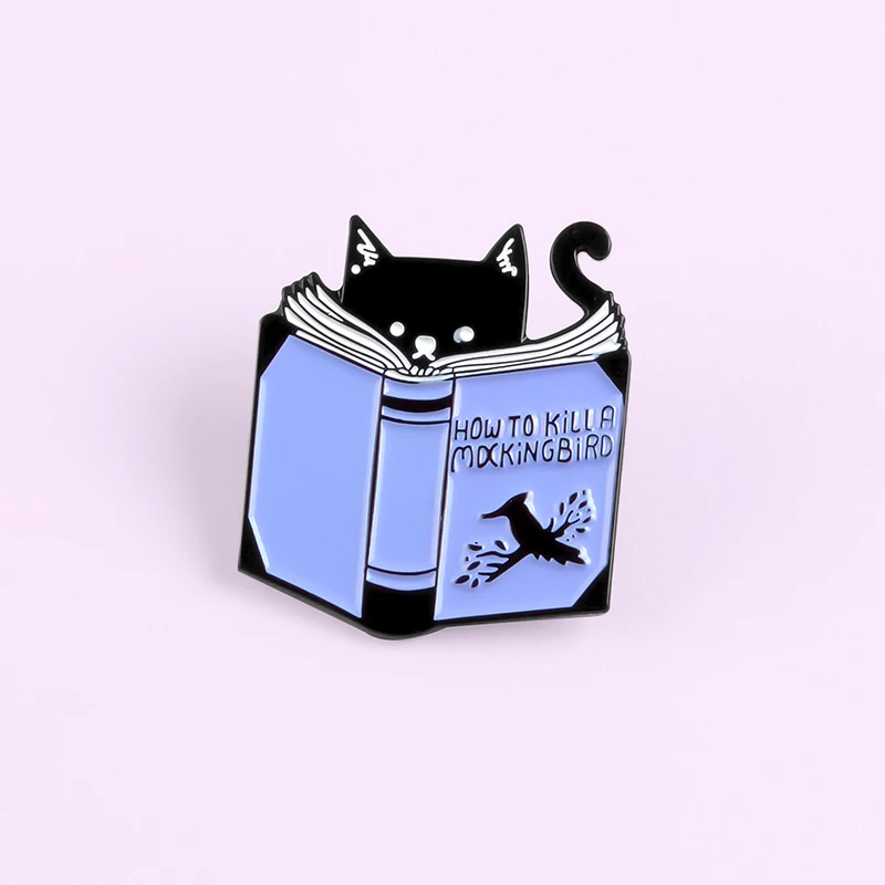 Эмалированная брошь в стиле панк с изображением кошки, как убить насмешливую птицу, креативные значки с животными на рубашке, булавка для чтения ювелирных изделий, подарки