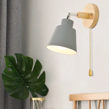 

E27 Sconce Bedroom Wall Light Freely Rotatable Wall Lamp Nordic Wooden Wall Lamp Corridor 4 Color With Zip Switch