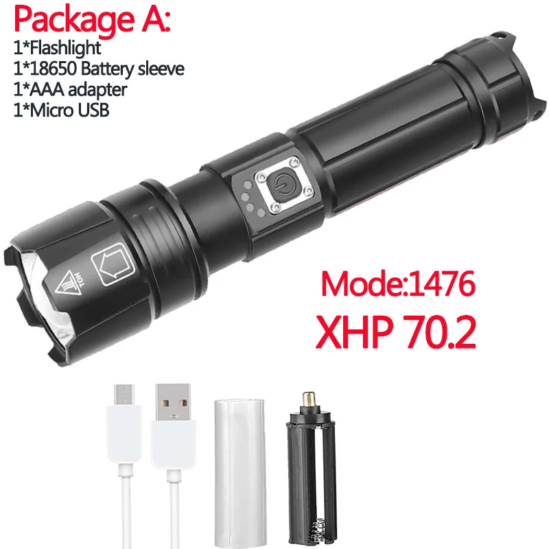 XHP90.2 супер мощный Xlamp светодиодный вспышка светильник светодиодный фонарь USB XHP70.2 лампа зум тактический фонарь 18650 26650 Перезаряжаемые Battey светильник - Испускаемый цвет: Package A