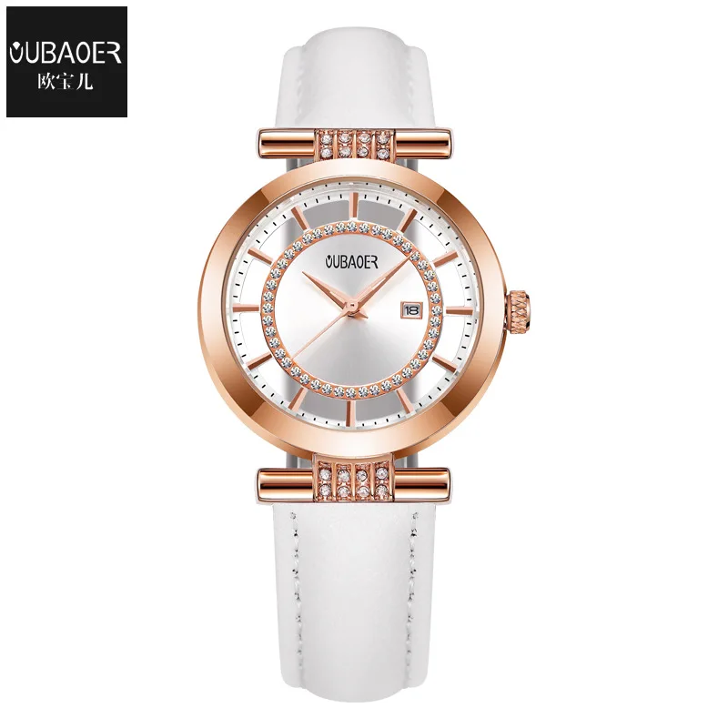 OUBAOER женские модные роскошные женские кварцевые часы Montre Femme нарядные часы из натуральной кожи наручные часы женские часы для подарка