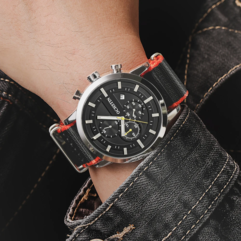 OCHSTIN Quartz Wristwatch Men Military Pilot Watch Sports Watches Male Waterproof Stainless Steel&Nylon Men's Relogio Masculino