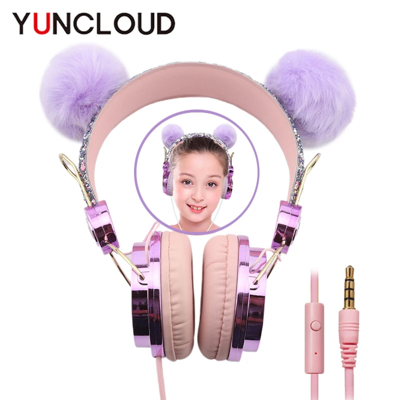 Cute Wired Headphone With Microphone Girls Kids Music Stereo Earphone Computer Mobile Phone YouTube Headset For Daugther Gift