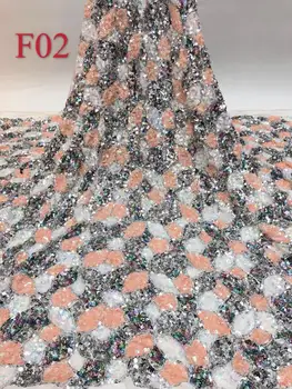 

Embroidery African Mesh Lace Fabrics Sequins Lace Fabrics Flower Pattern Sequence Laces Fabric for Nigerian Net Lace YYZ7873