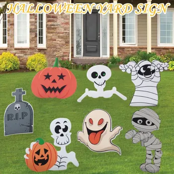 

7PC/Set Halloween Pumpkin Skull Insert Hollow Board High-Quality Corrugated Insert Props Yard Sign Halloween Ornaments new