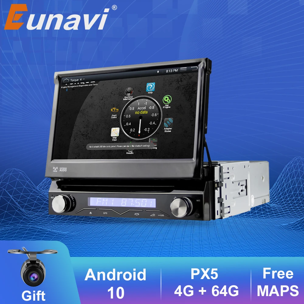 Автомагнитола Eunavi универсальная мультимедийная стерео-система на Android 10 с GPS Wi-Fi