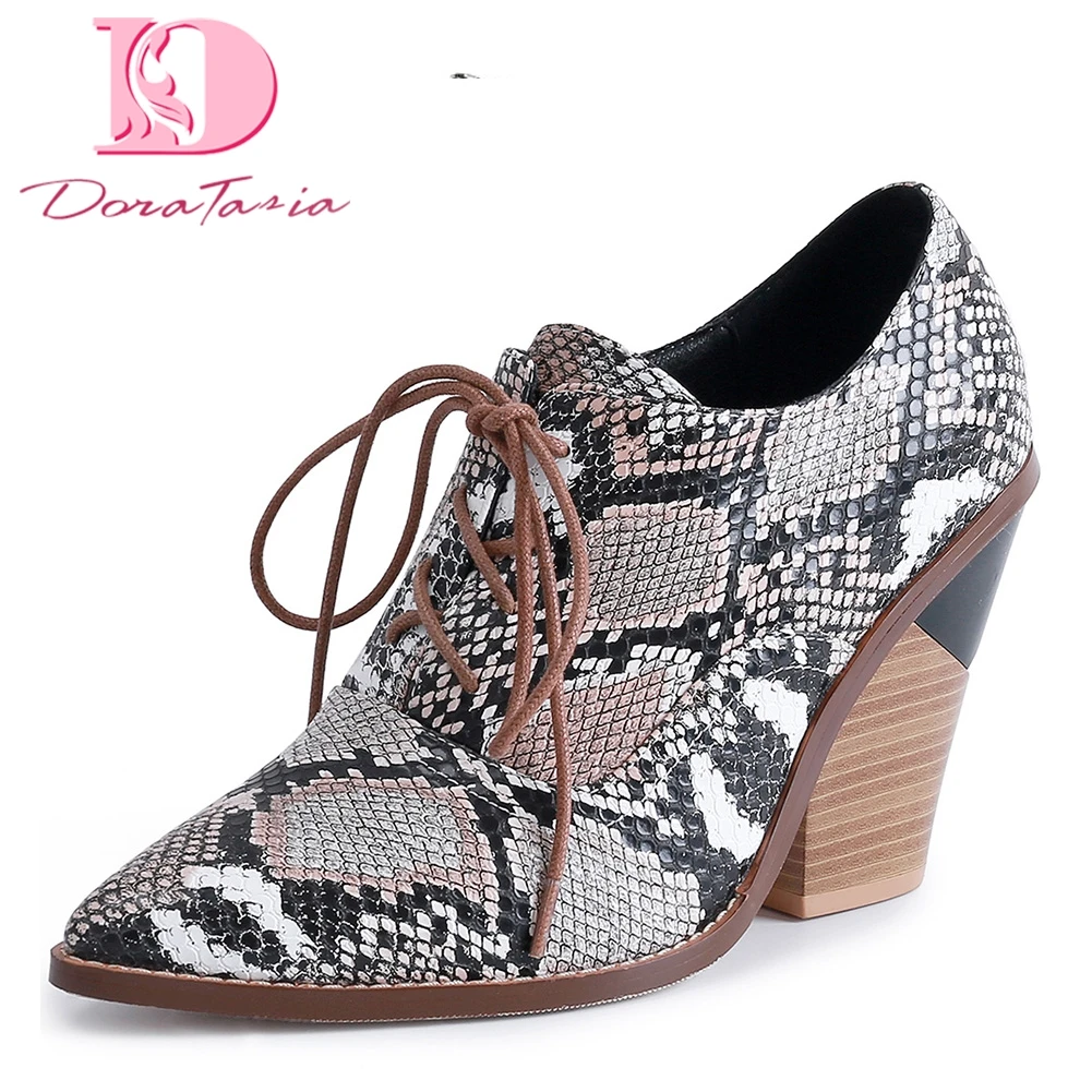 

Doratasia retro pointed toe ankle boots woman autumn wedges shoes pointed toe shoelaces high heels booties woman big size 44