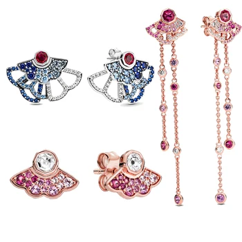 

Pre-Autumn 2020 New 925 Sterling Silver Pink Fan Earrings Cubic Zirconia Stud Earrings Women Anniversary Engagement Jewelry Gift