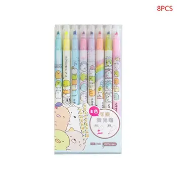 

8 Pcs Double-end Erasable Highlighters Cute Animal Fluorescent Pen Color Markers