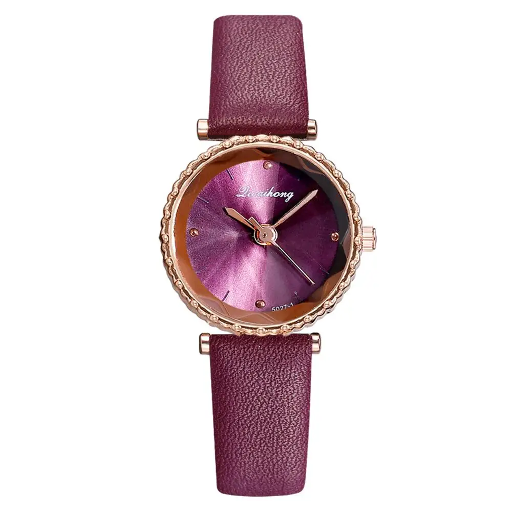 Роскошные женские часы с бриллиантами, браслет, кварцевые часы, женские повседневные наручные часы с кожаным ремешком, женские спортивные часы Zegarek Damski - Цвет: Фиолетовый