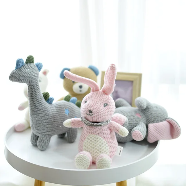Korea ins hot rabbit elephant unicorn plush toy bell cute baby soothing doll knitted high quality birthday gift for kids newborn 2