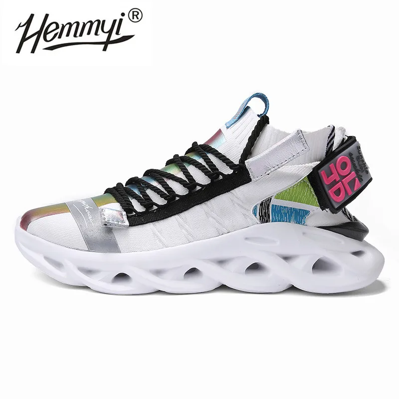 Hemmyi/Мужская обувь; сезон весна-осень; трехцветные Повседневные Легкие дышащие мужские кроссовки с кружевом; большие размеры 39-46; поддержка прямой доставки - Цвет: White