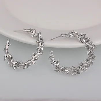 

European and American hot sale exaggerated irregular geometric spiny rose leaf circle earrings simple personality hipster style