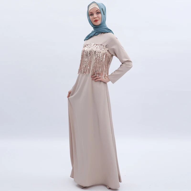 Мусульманское женское платье с длинными рукавами и круглым вырезом; abaya in islamic clothes