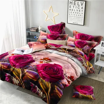 

W859 Girl Women Rose Flower Double Duvet Cover Sets Bedding Set Luxury High Definition Jacquard Bedding Set Winter 4 Pcs Bedsets