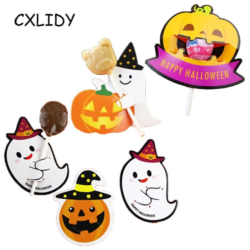 Tarjetas de decoración de dulces de dibujos animados para Halloween,  tarjetas de papel para manualidades con cabeza de calabaza, Hello,  fantasma, Mensaje, qq234|Decoraciones DIY de fiestas| - AliExpress