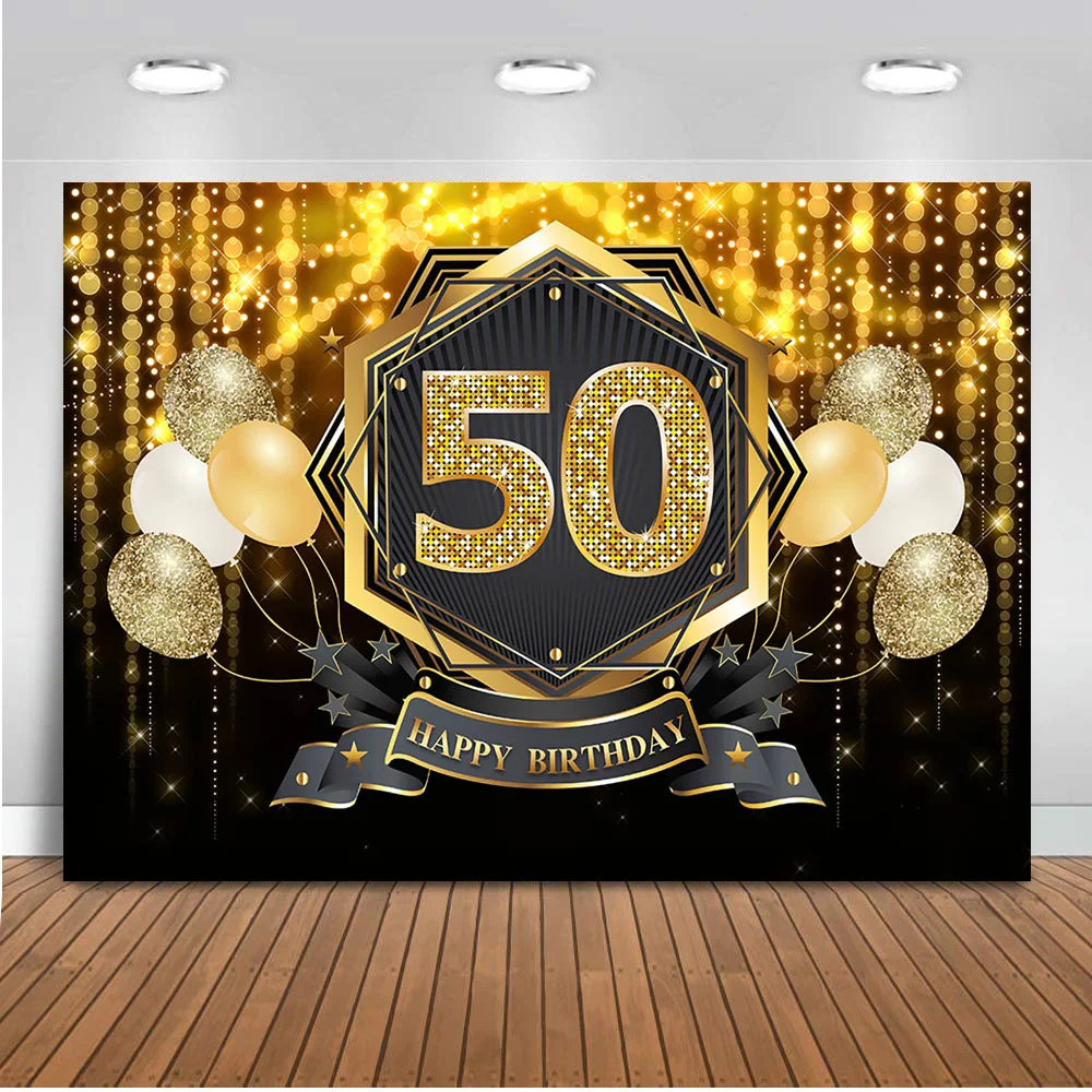 Подгонянный День Рождения Мужские 50th С Днем вечерние фон для фотостудии Золотой