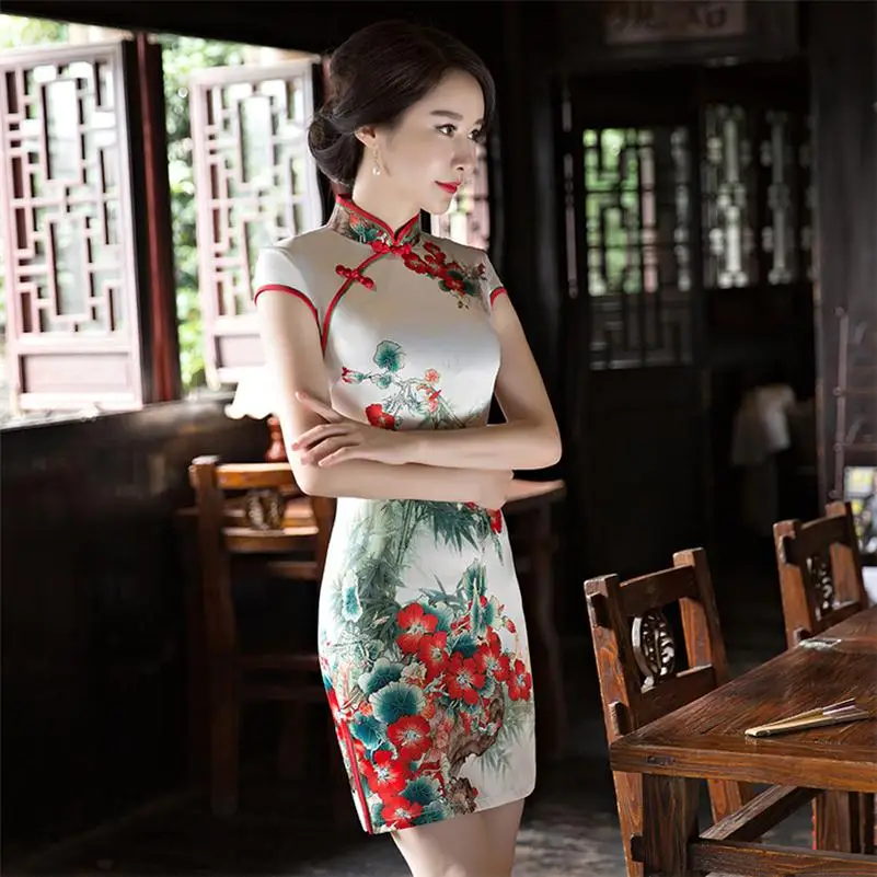 Мини Cheongsam сексуальный Китайский классический элегантный тонкий Qipao Китайский воротник Qipao размер S-2XL
