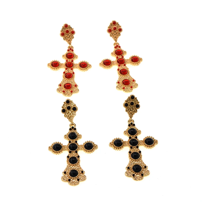 Vintage Crystal Cross Drop Earring for Women Baroque Retro Large Long Dangle Jewelry Brincos | Украшения и аксессуары
