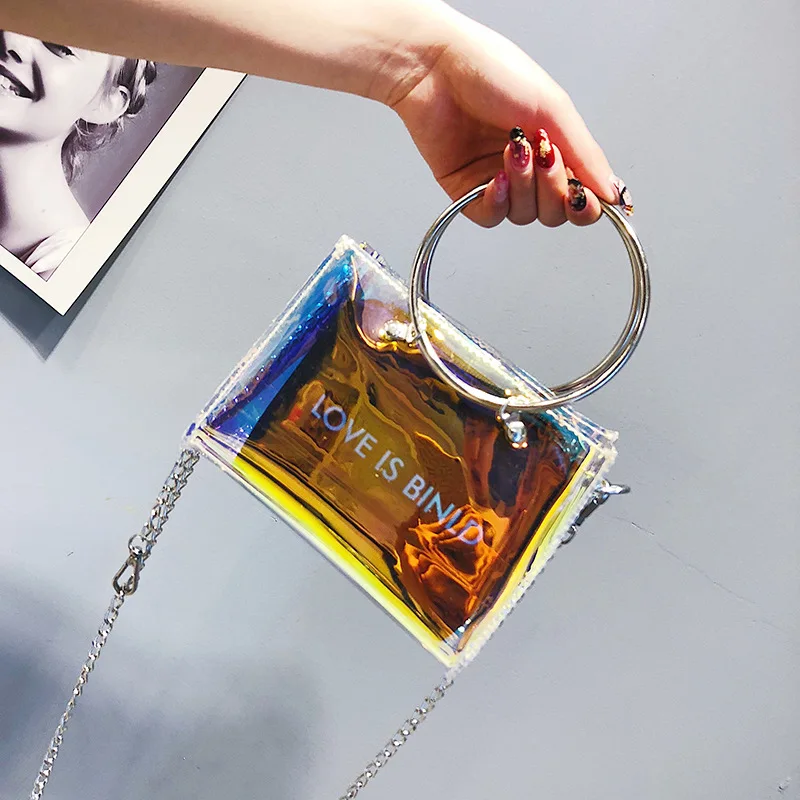 

W51 Transparent Bag Women's 2019 New Style Laser Korean-style Versatile Gel Bag Circular Ring Different Size Bags Shoulder Hand