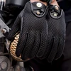 Gants de moto à doigt complet pour hommes et femmes, en cuir véritable noir, pour printemps et été, en maille respirante, en cuir, NR66 ► Photo 3/6
