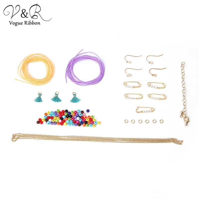 

Vogue Ribbon Diy Handmade Jewelry Making Bead Charms Pendants Beaded Bracelet Earring Set Components Fashion Accessories Gifts
