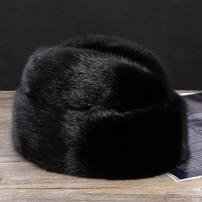 French(black) Г., шапки из цельного меха норки для мужчин, зимние шапки из цельной кожи помещиков, шапки из меха норки, уличные теплые хлопковые шапки - Цвет: French(black)