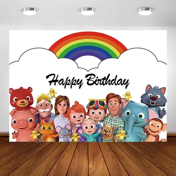 

Cocomelon Birthday Theme Backdrops Children Kids Birthday Party Photo Background for Photography Decorations Banner Supplies