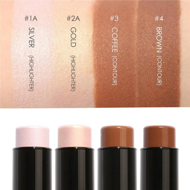 4 Colors Highlighter Stick Silky Texture Face Contour Stick Natural Illuminate Makeup Bronzer Highlight Shaded Bar