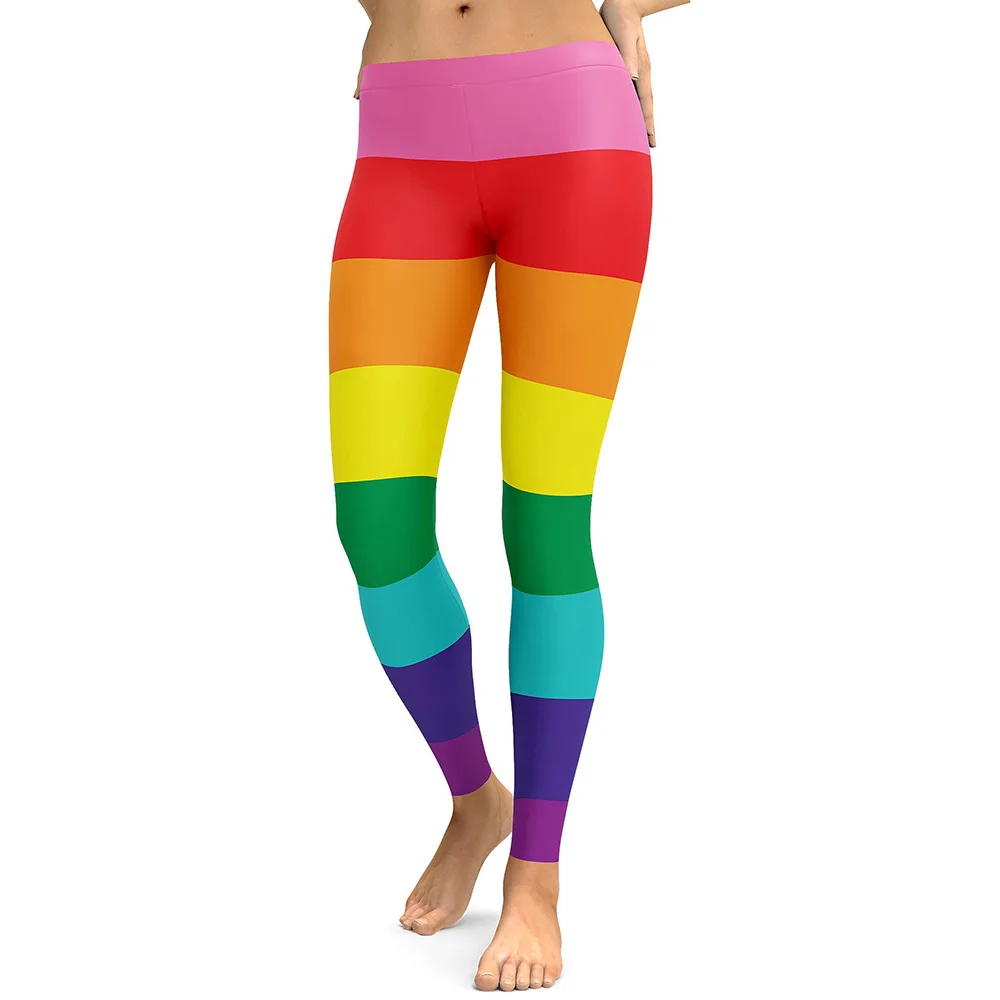 

Plus Size Rainbow Hit Color Fitness Leggings Yoga Pants Women Sexy Hips Tights Running Gym Pencil Trousers Sweatpants Sportswear