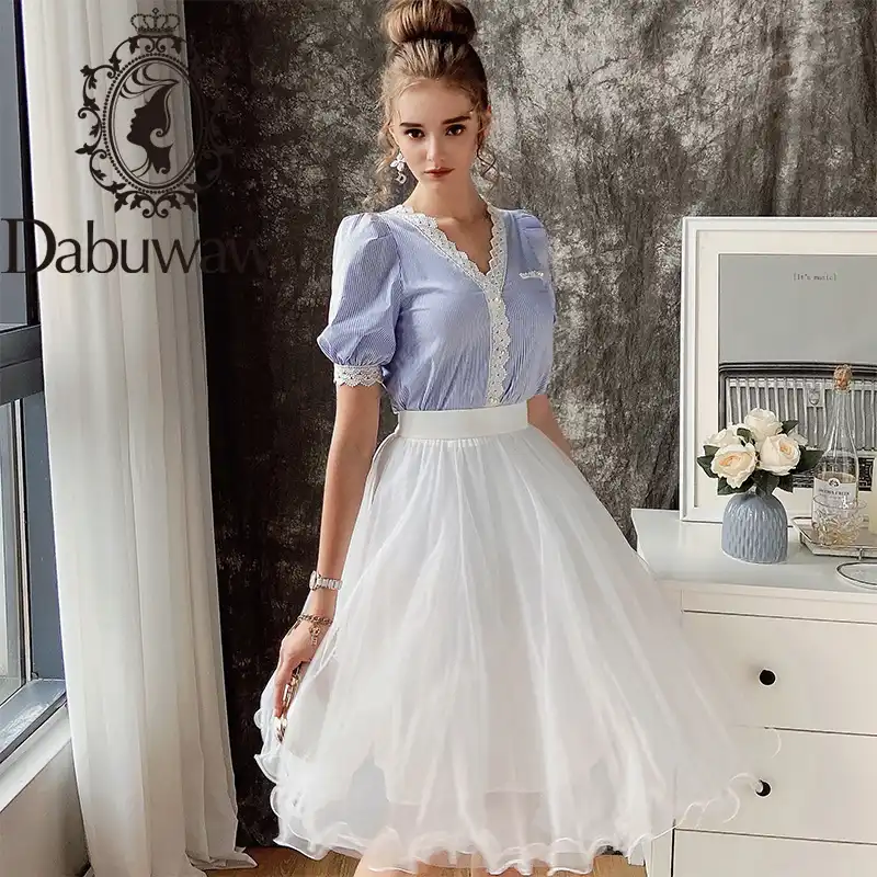 Dabuwawaファッションaラインの女性プリーツメッシュスカート固体弾性ウエストエレガントなミディスカート底女性の春秋do1bsk003 スカート Aliexpress