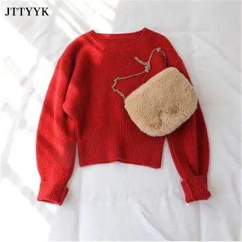

Autumn Pullover Sweater Women’s New Round Neck Slim Solid Color Short Knit Sweater Women Winter Long-sleeve Bottoming Shirt Top