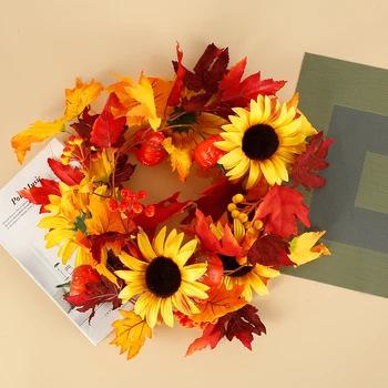 

Artificial Maple Leaf Garlands Autumn Hanging Fall Vines Pumpkin Berries Sunflower Maple Manmade Garland Rattan Home Decoration