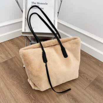 

Fashion Plush Casual Tote Bag Large Capacity Shoulder Bag Luxury Handbags Women Bags Designer Big Shopper Bags for Women Brand