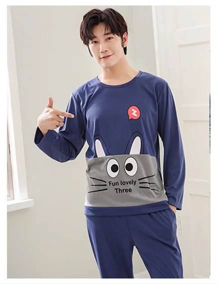LongEar Rabbit-Men Пижамный комплект для пары Pigiama Donna, комплект женской одежды для сна, костюм для сна с длинным рукавом, повседневная женская домашняя одежда - Цвет: LongEar Rabbit-Men